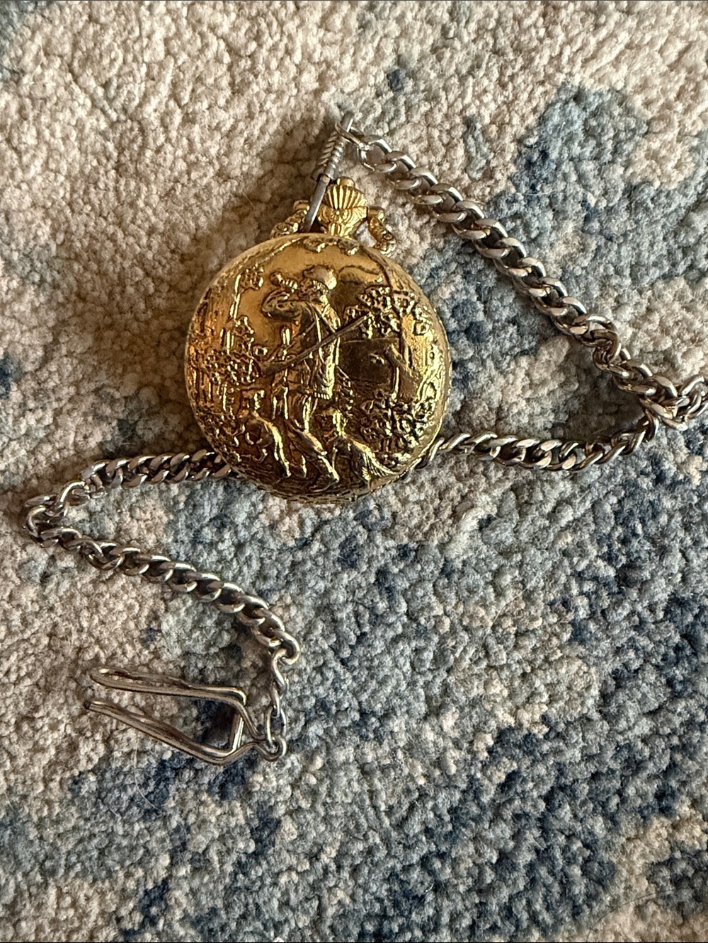 Vintage Hunter Gold-Tone Ornate Pocket Watch with Chain